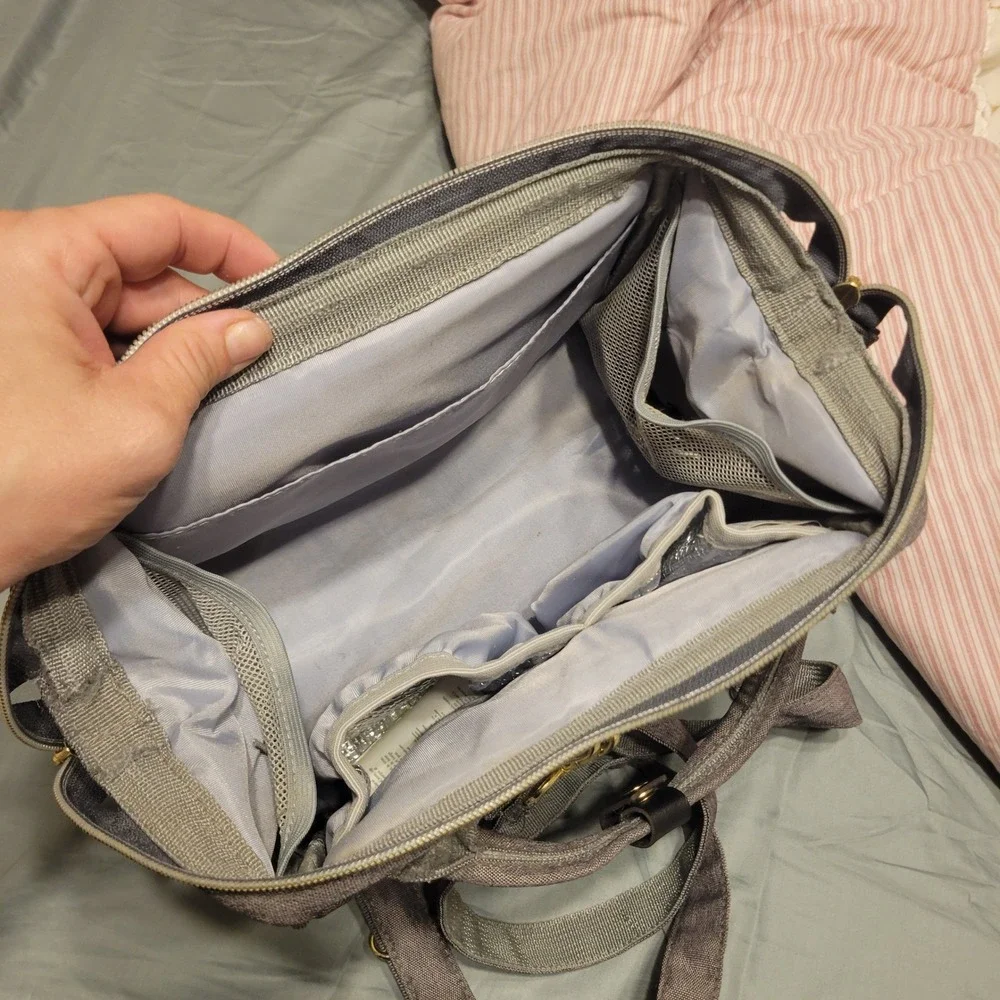 HaloVa Women Diaper Bag Backpack OS Grey Canvas Insulated Travel Functional
